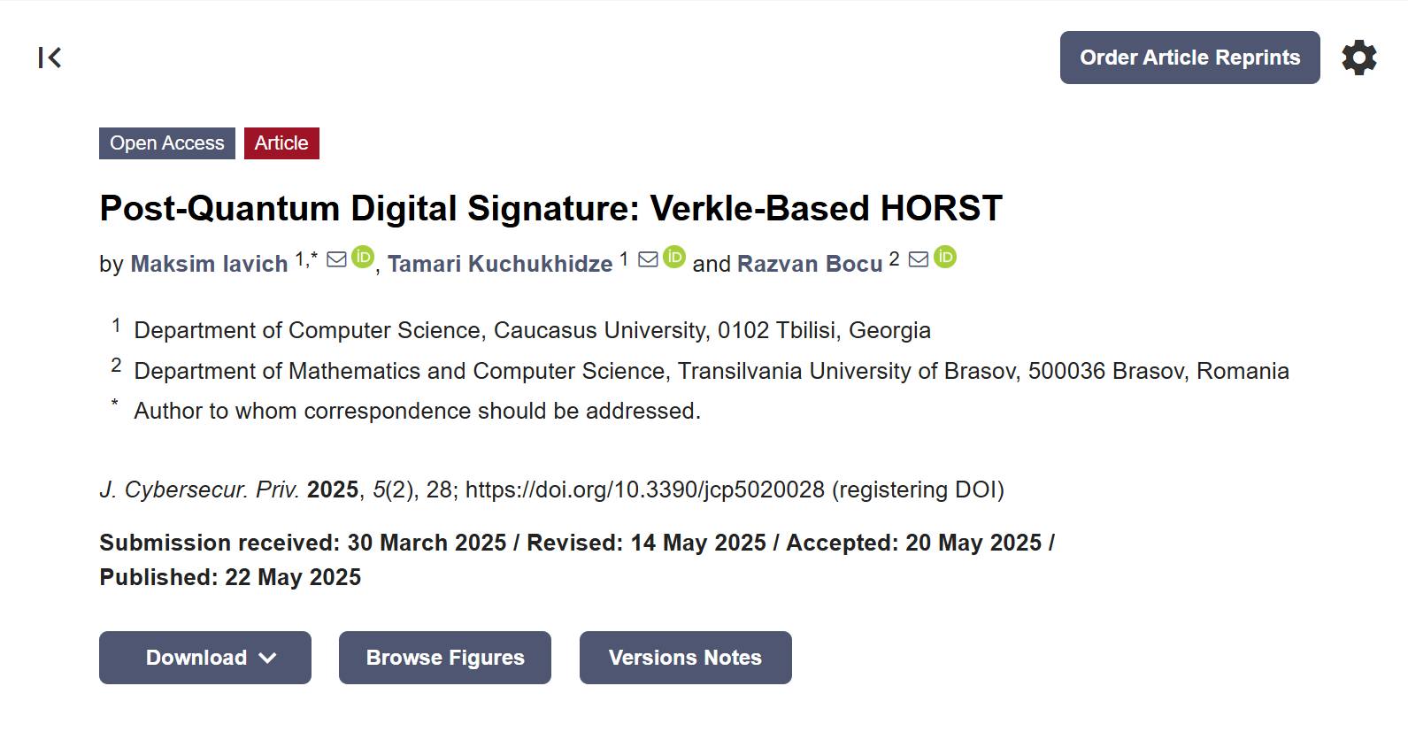 First Scientific Output from NATO SPS Project: Post-quantum Digital Signature using Verkle Trees