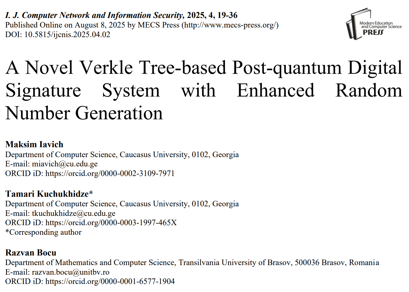 Read more about the article Our latest research paper – A Novel Verkle Tree-based Post-quantum Digital Signature System with Enhanced Random Number Generation